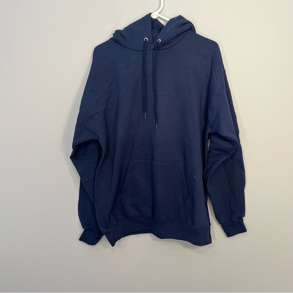 VINTAGE Hanes Sweater Mens M Blue Ultimate Printpro Blank Hoodie Sweatshirt 90s